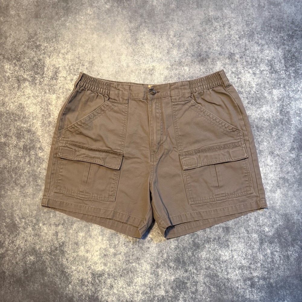 RedHead Mens Gray Brown Cargo Shorts Size 38 Elastic Waist Cotton Canvas Utility